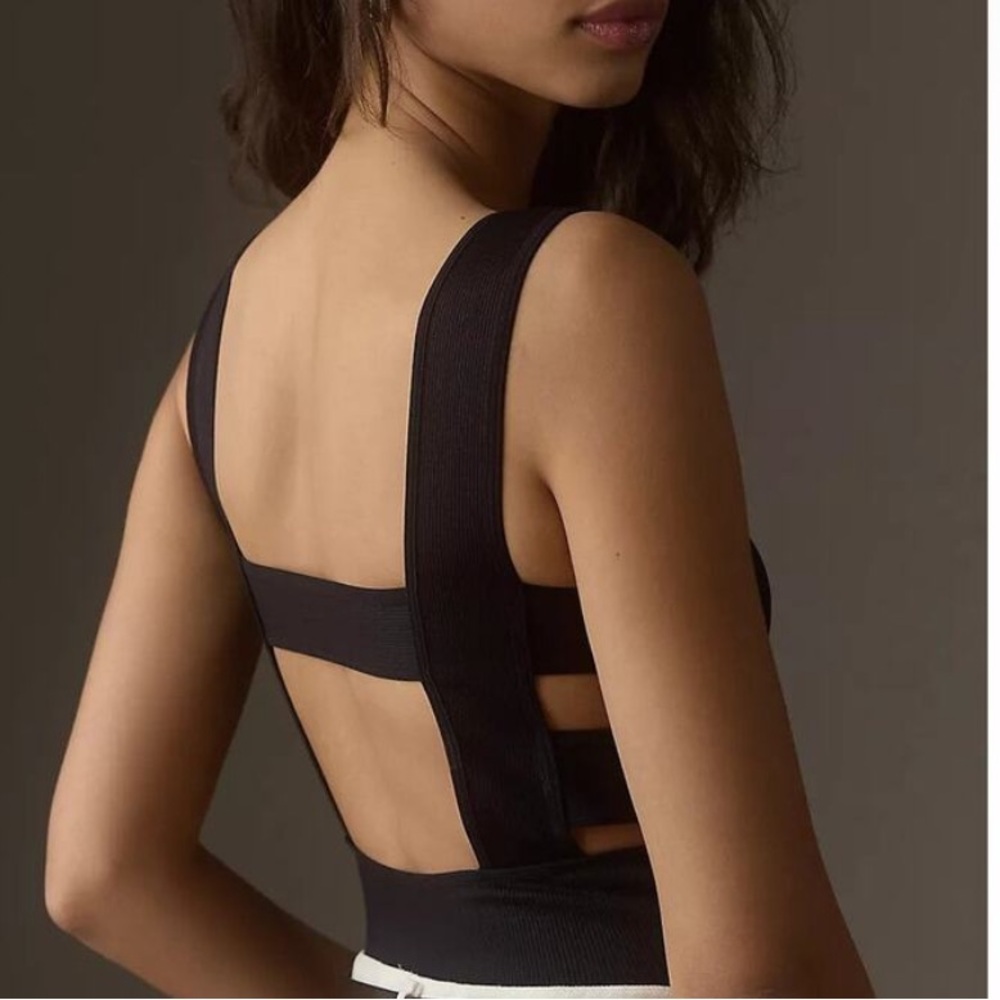 Anthropologie Kiki Seamless Square-Neck Black Bodysuit NWT